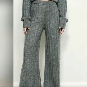 Gray Wide Leg Knit Pants